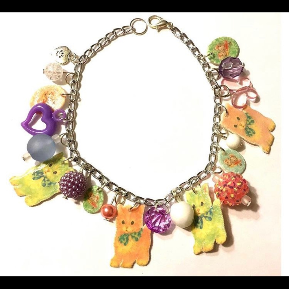 Pastel Kitty Cat Lady Charm Bracelet